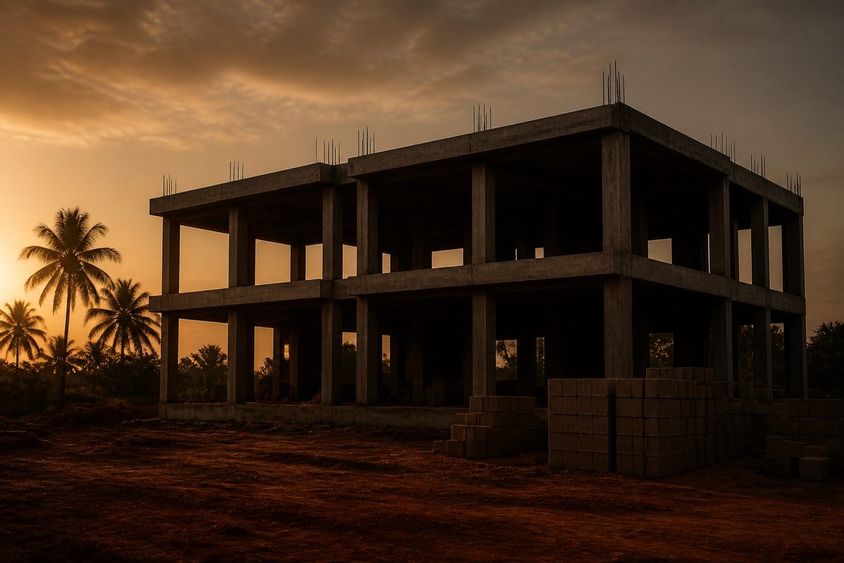 Concrete frame at dusk, West Africa
