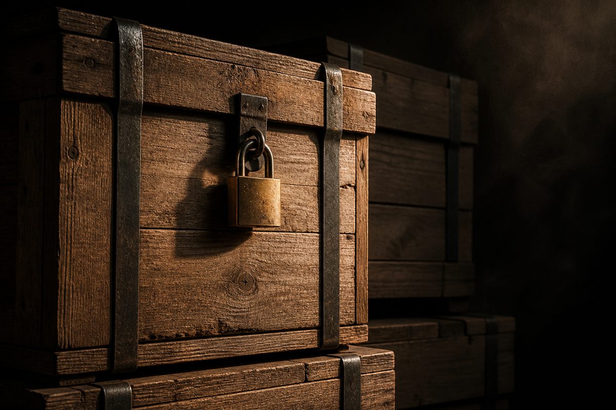 Strapped and padlocked crates