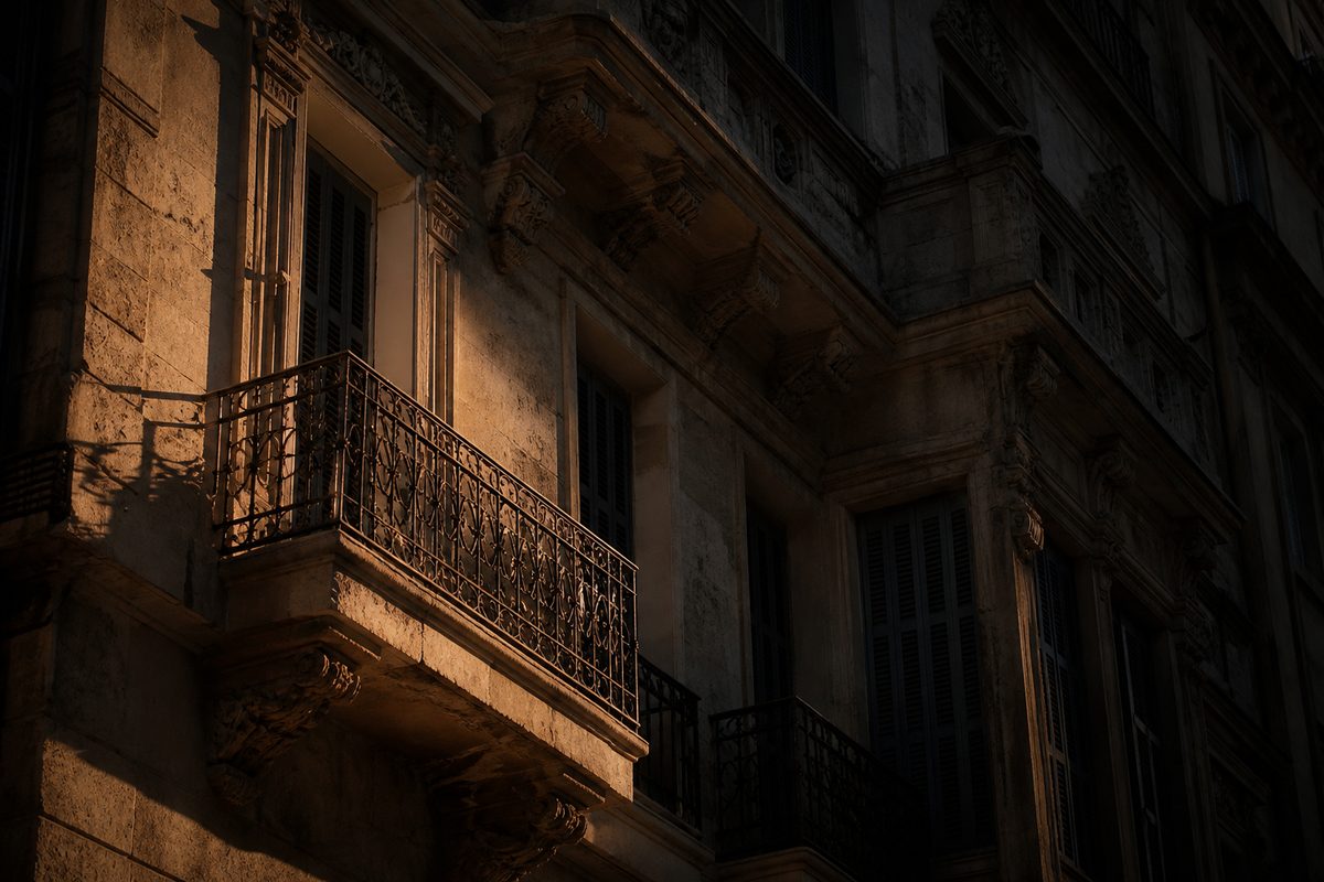 Stone facade in low evening light