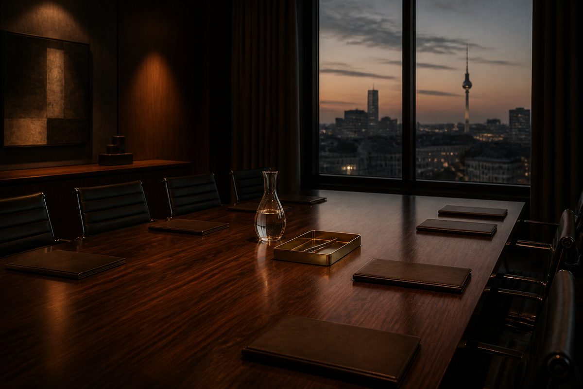 Board table above Berlin at dusk